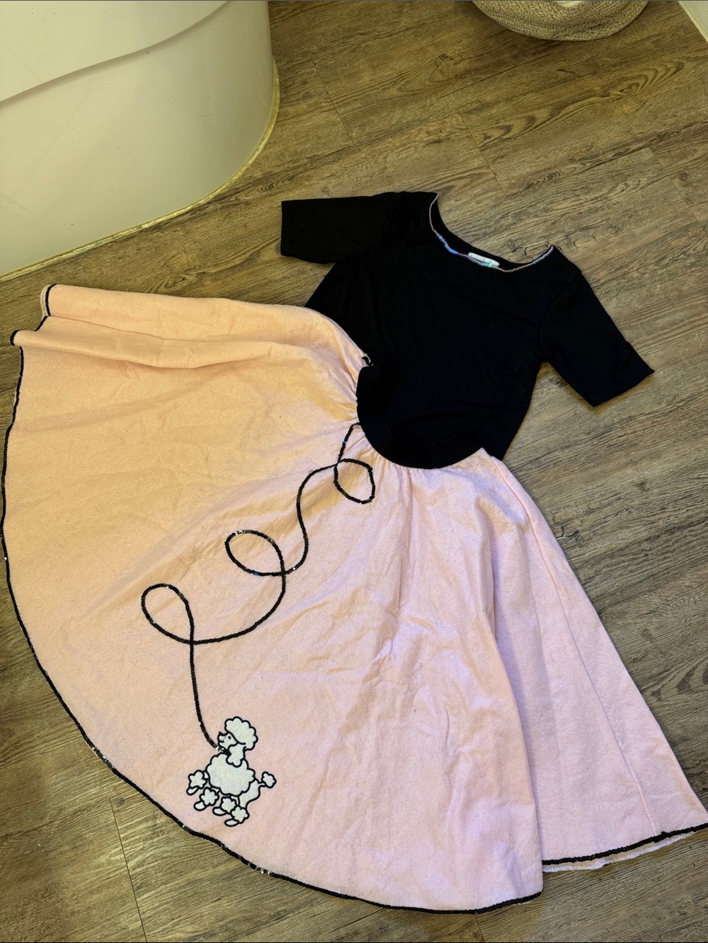 Chasing Fireflies Black Top with Pink Circle Skirt and Poodle Applique